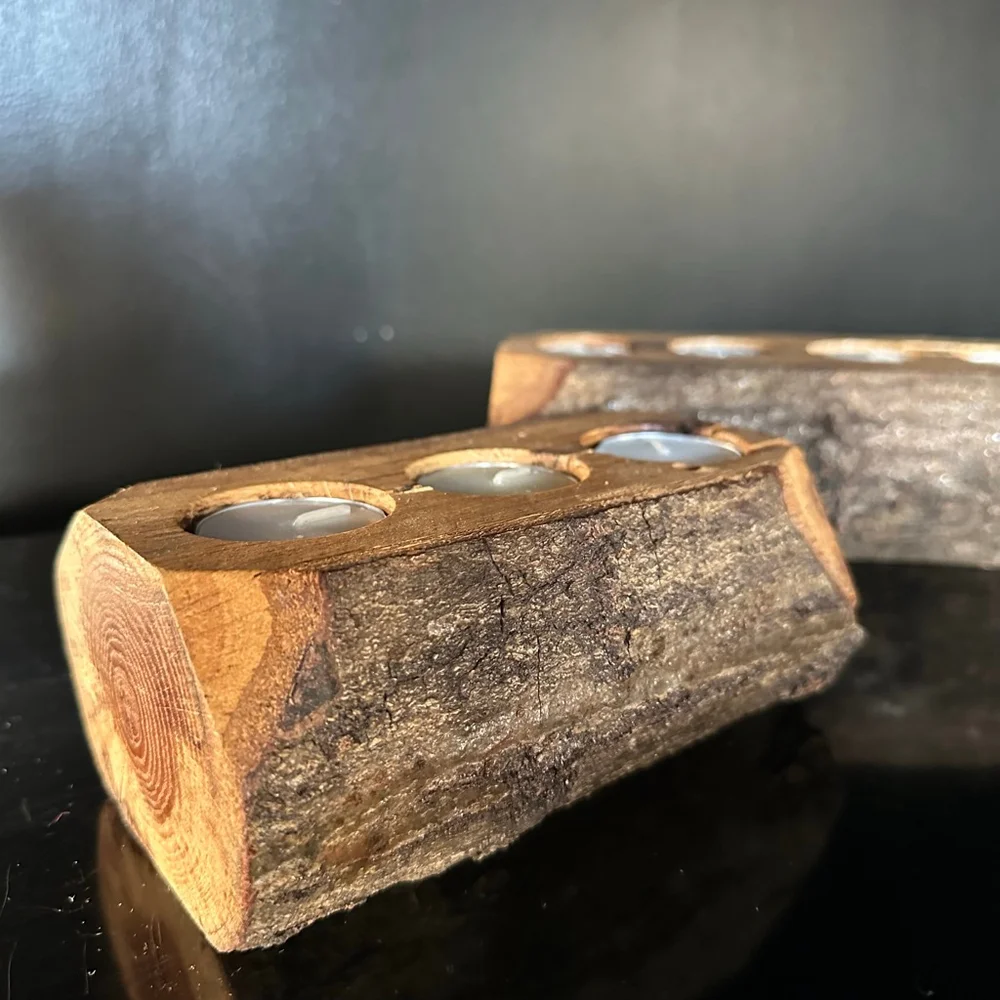 Wood Forest log Candle Holders